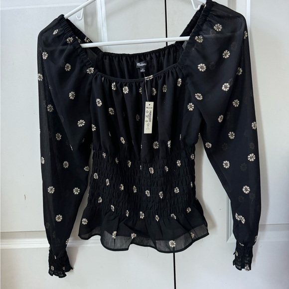 NWT Madewell Georgette Square-Neck Smock-Waist Top in Bloom Dot size xs - Picture 4 of 5